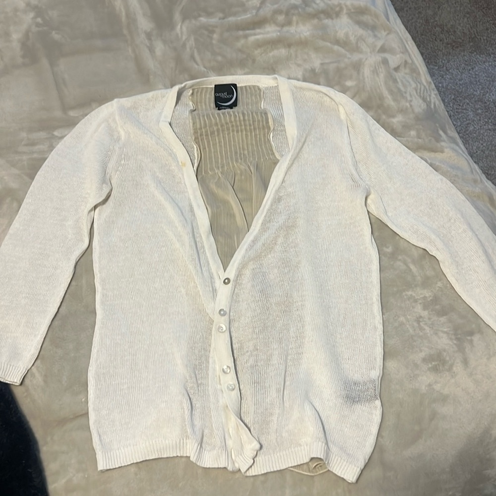 August Moon cream 3-4 cardigan with shear back